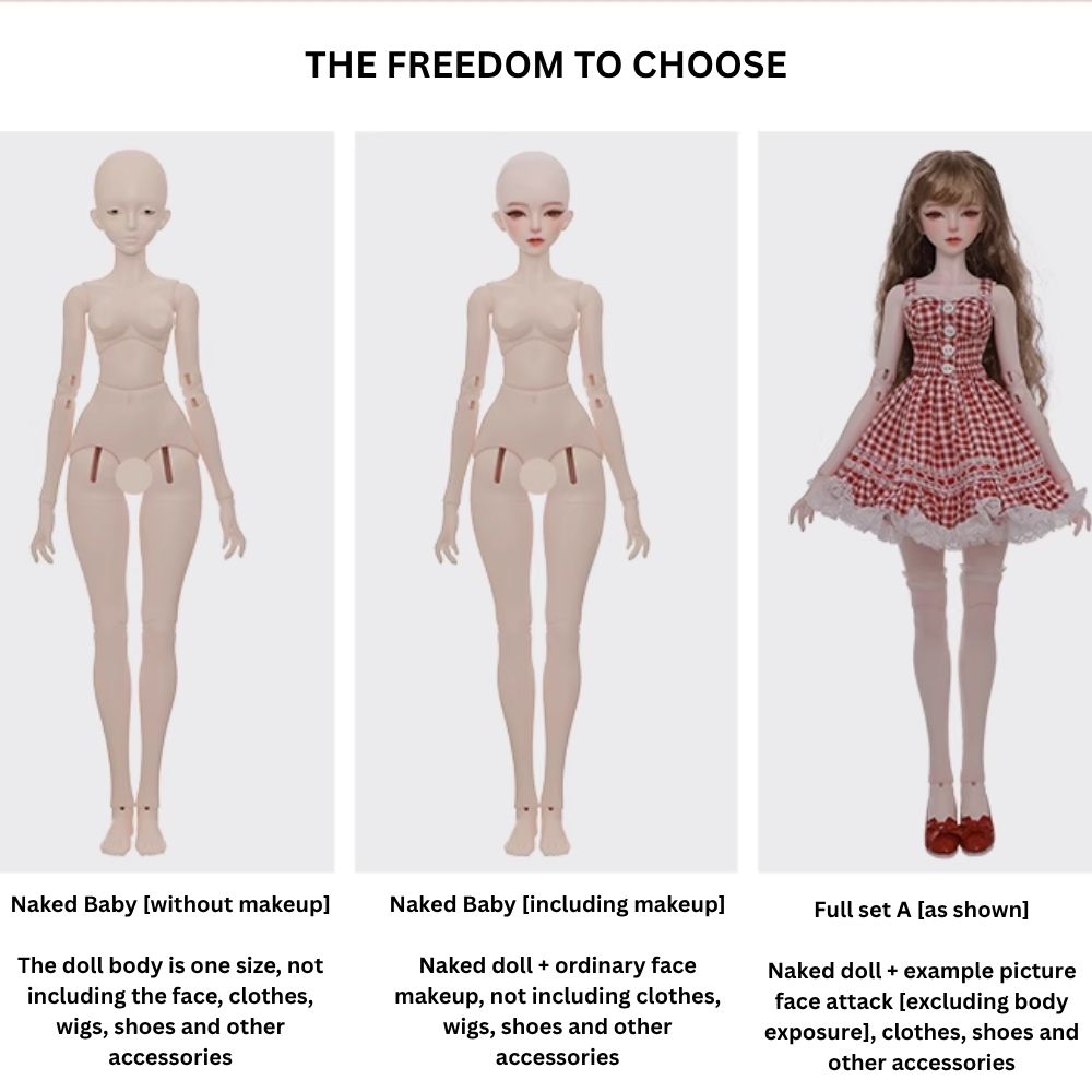 BJD Doll – U1260 Carmen (Xiao Ka) Girl in Plaid Lace Trim Dress | Poseable Jointed BJD Doll | Gift | 1/4 Scale