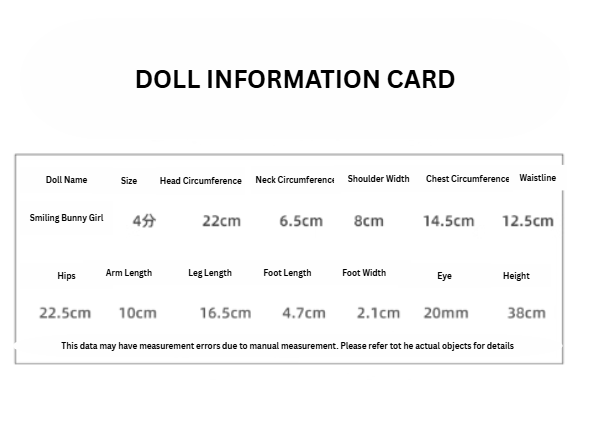 BJD Smiling Bunny Girl- U1227 Authentic Anime Style, blank body, BJD figure, SD doll - 1/4 Scale