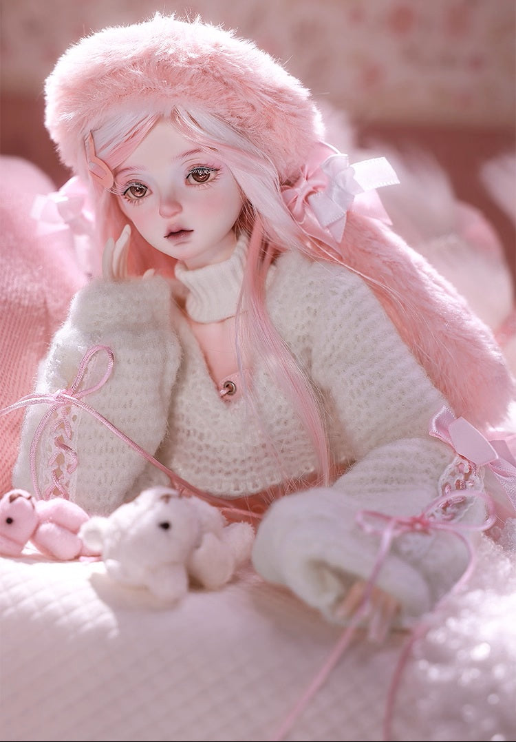 BJD Yurou – U1261 Official Girl Doll | Poseable Resin Doll with Pink Bunny-Ear Hat| Humanoid Figure| 1/4 Scale