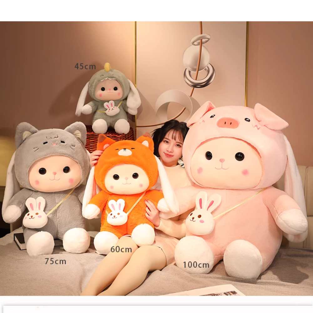 Cute Kawaii Adorable Bunny Plush Toy, Huggable Pillow, Soft Stuffed Animal, Girl's Bed Sleeping Support, Doll, Birthday Gift for Girls. PN5005