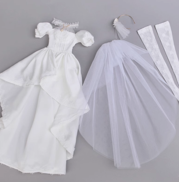 [Doll Clothes] Elegant Floor-Length Wedding Gown - Stylish Minimalist BJD SD Doll Clothes (1/6, 1/4, 1/3 Scale)