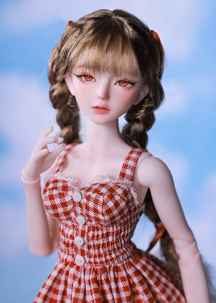 BJD Doll – U1260 Carmen (Xiao Ka) Girl in Plaid Lace Trim Dress | Poseable Jointed BJD Doll | Gift |  1/4 Scale