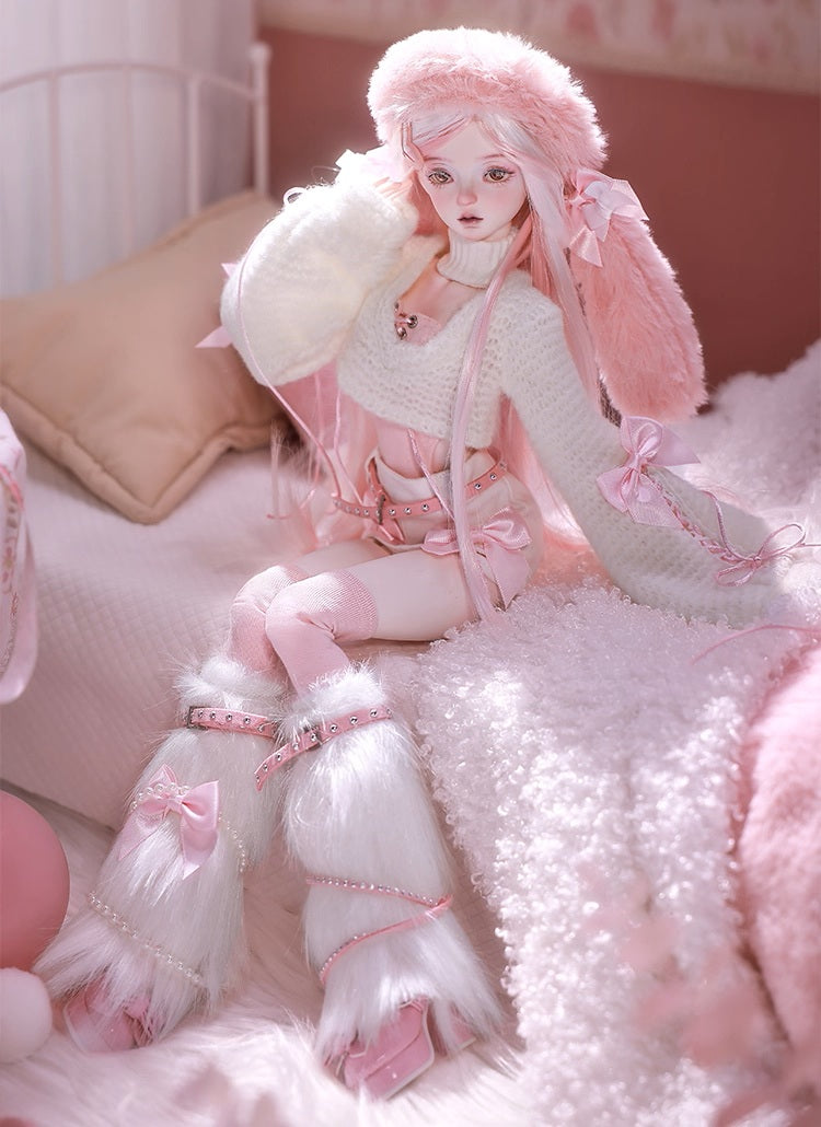 BJD Yurou – U1261 Official Girl Doll | Poseable Resin Doll with Pink Bunny-Ear Hat| Humanoid Figure| 1/4 Scale