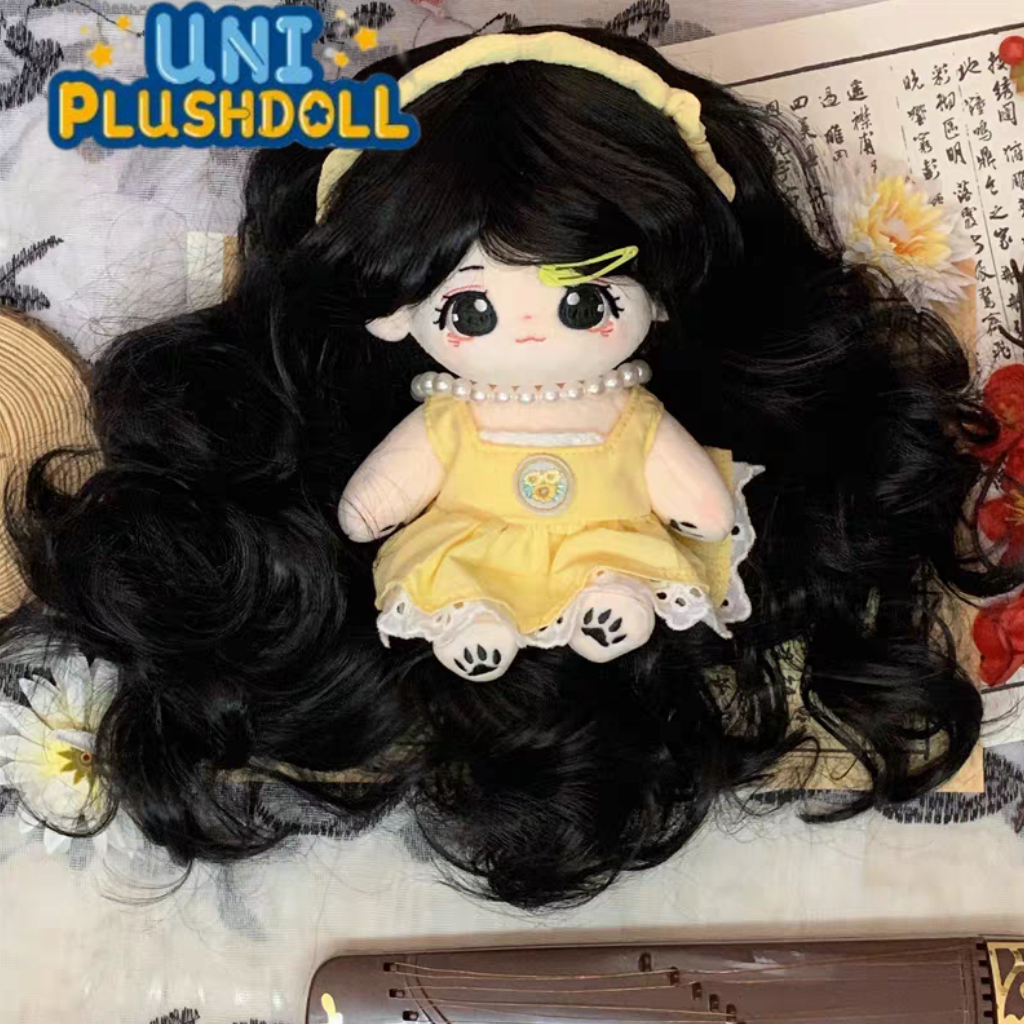 Uni Plush Doll Wig with Hairnet Set, Colorful Long Hair Soft Hairnet Doll Hair Change Outfit Dressing Up Fits Head Size 36cm