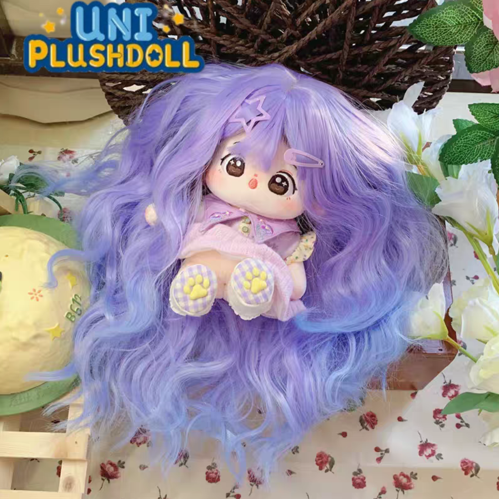 Uni Plush Doll Wig with Hairnet Set, Colorful Long Hair Soft Hairnet Doll Hair Change Outfit Dressing Up Fits Head Size 36cm