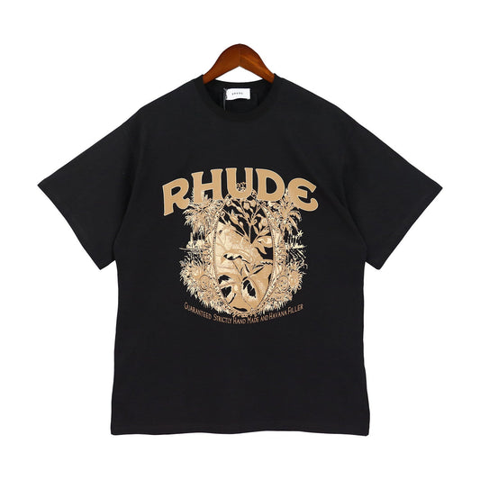 RHUDE Black Botanical Graphic T-Shirt
