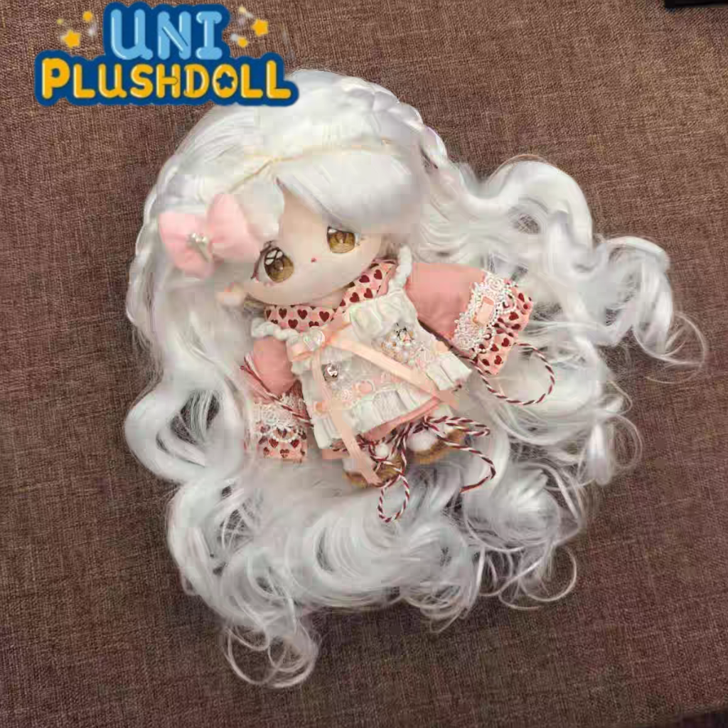 Uni Plush Doll Wig with Hairnet Set, Colorful Long Hair Soft Hairnet Doll Hair Change Outfit Dressing Up Fits Head Size 36cm
