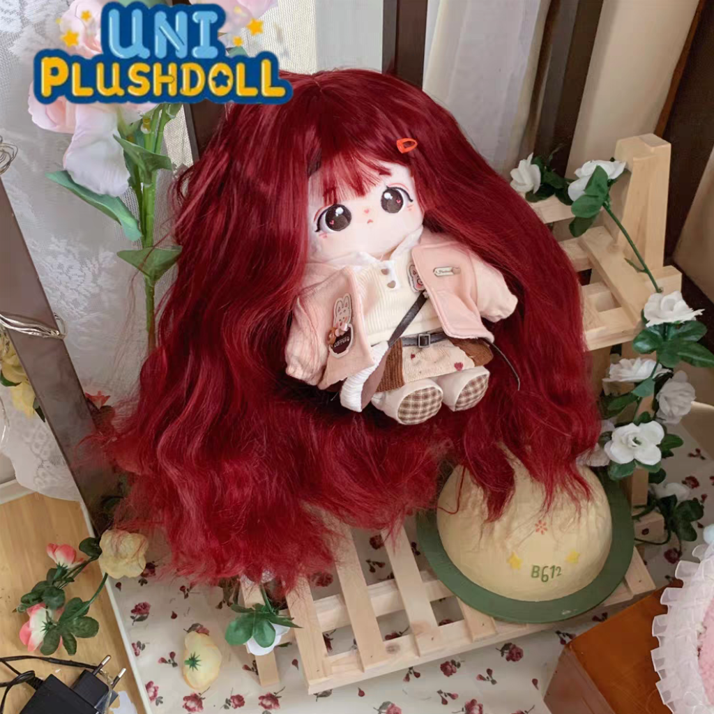 Uni Plush Doll Wig with Hairnet Set, Colorful Long Hair Soft Hairnet Doll Hair Change Outfit Dressing Up Fits Head Size 36cm