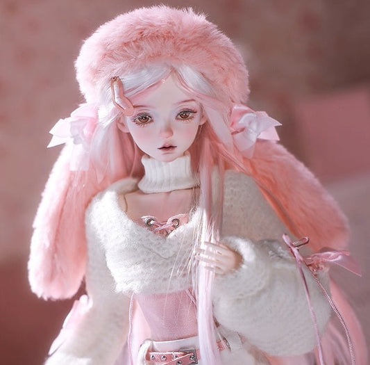 BJD Yurou – U1261 Official Girl Doll | Poseable Resin Doll with Pink Bunny-Ear Hat| Humanoid Figure| 1/4 Scale